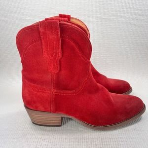 Dingo Tumbleweed Boots Women's 9 Red Suede Leather Lined Mid Calf Cowboy Booties